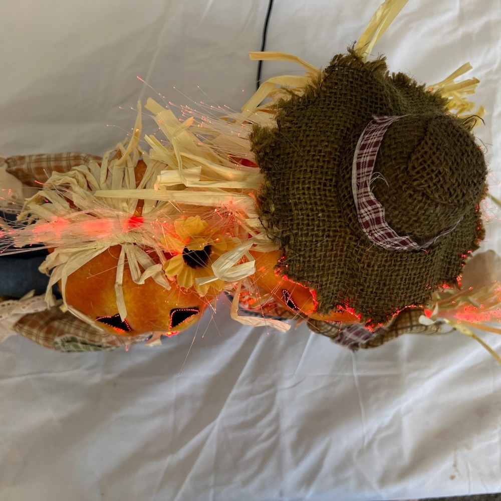 Vtg Gemmy Fiber Optic Lit Pumpkin Scarecrow Couple Halloween Fall Thanksgiving - Picture 13 of 14